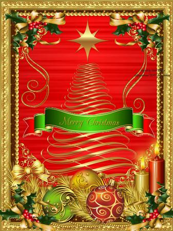 Golden Christmas Tree with Red Shimmer