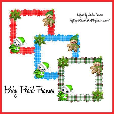 Christmas Baby Plaid Frames Gingerbread and Santa Bear