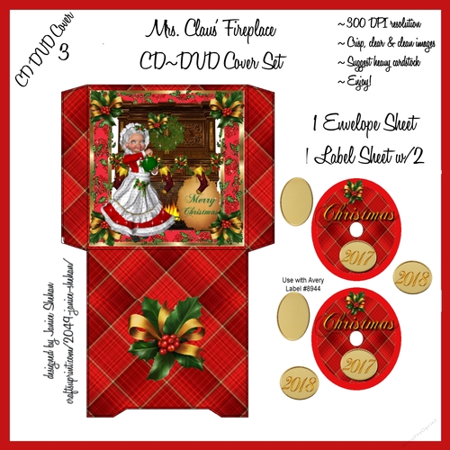 Mrs. Claus Fireplace Christmas Cd Dvd Cover Envelope