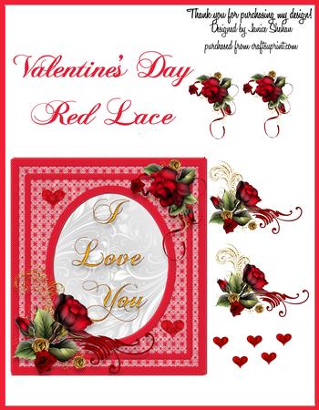 Valentine's Day Red Roses, Hearts and Lace A
