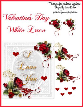 Valentine's Day Red Roses, Hearts and Lace B