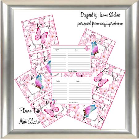 Cherry Blossoms & Butterfly Recipe Cards and Dividers