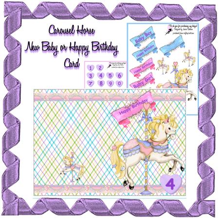 Carousel Pink Blue New Baby Birthday Girl Boy Card