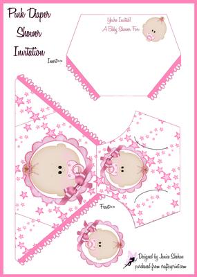 Baby Girl Diaper Invitation and Decoupage