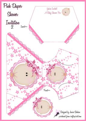 Red Hair Baby Girl Diaper Invitation and Decoupage