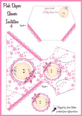 Asian African Baby Girl Diaper Invitation and Decoupage