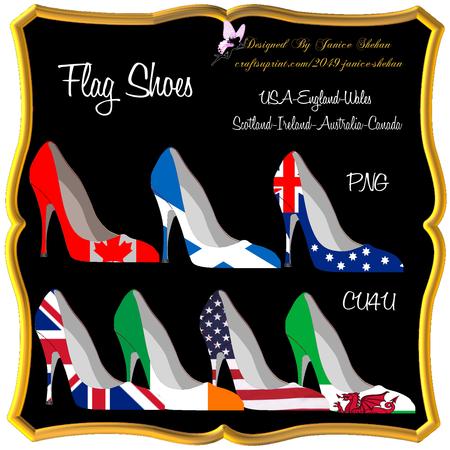 Flag Heels Usa, England, Ireland, Scotland, Wales, Australia