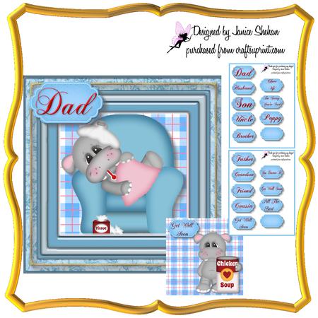 Sick Boy Hippo Get Well Soon Decoupage Kit