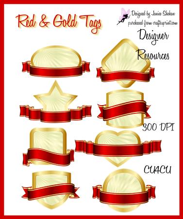 Red & Gold Metallic Tags Seals Banner Clipart Cards