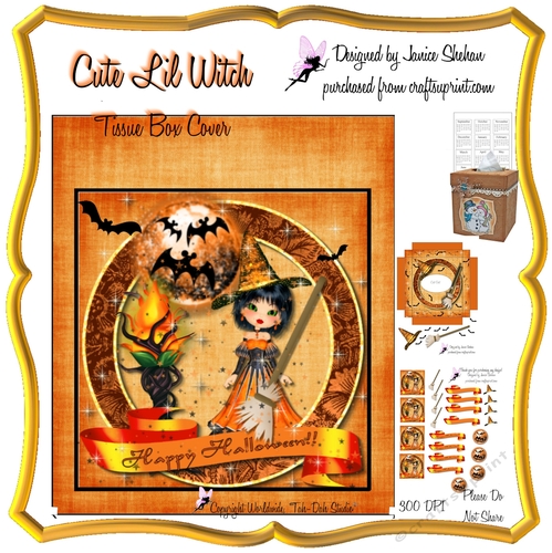 CUTE LIL WITCH KLEENEX TISSUE BOX COVER