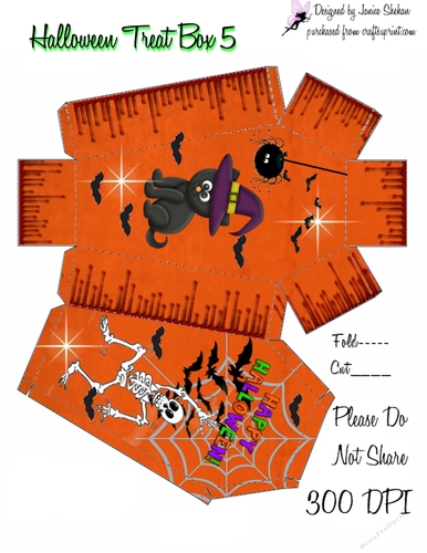HALLOWEEN TREAT BOX #5 COFFIN, SKELTON, CAT, SPIDER