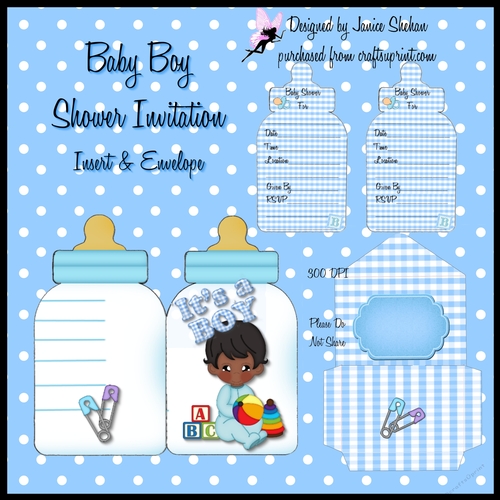 BABY BOY SHOWER INVITATION, ENVELOPE AND INSERT