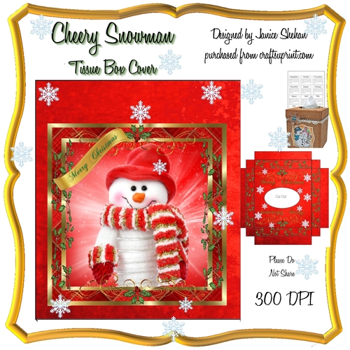 CHEERY SNOWMAN CHRISTMAS KLEENEX TISSUE BOX COVER HOLDER