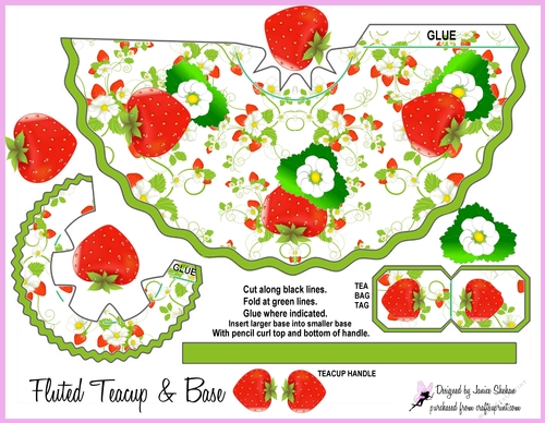 STRAWBERRY TEACUP TEA CUP FAVOR GIFT BOX  AND DECOUPAGE 2