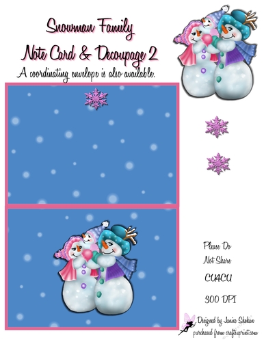 SNOW MAN PEOPLE FAMILY 2, QUICK, NOTE, CARD, NOTELET, CHRISTMAS