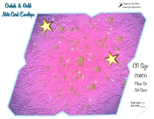 ORCHIDS AND GOLD MATCHING ENVELOPE  NOTELET, ENVELOPES A6