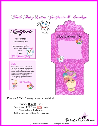 GIRL TOOTH FAIRY KIT LETTER AND ENVELOPE DOOR HANGER