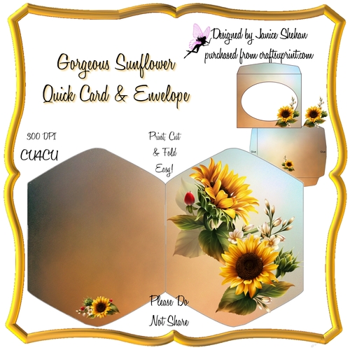 GORGEOUS SUNFLOWER QUICK CARD AND ENVELOPE