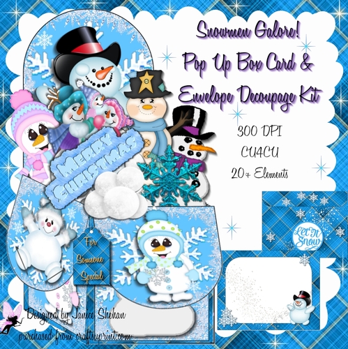 SNOWMEN GALORE! 3D Pop Up Box Decoupage Card & Matching Envelope Kit
