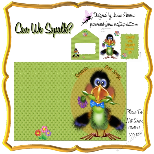 CAN WE SQUALK?  SORRY APOLOGY DECOPAUGE  CARD & ENVELOPE SET