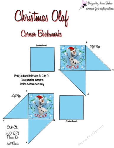 FROZEN OLAF CHRISTMAS SANTA CORNER BOOKMARK DECOUPAGE