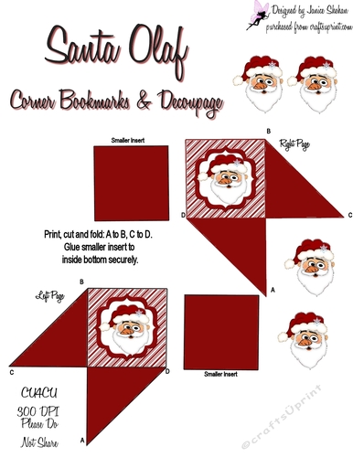  SANTA OLAF FROZEN CORNER BOOKMARK DECOUPAGE