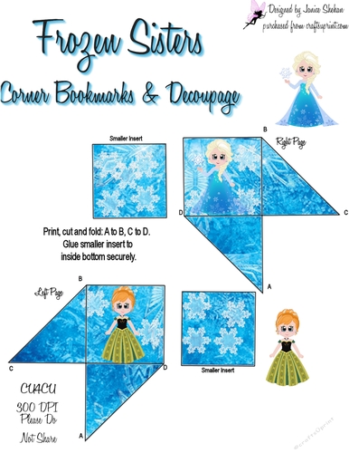 FROZEN SISTERS ANNA ELSA CORNER BOOKMARK DECOUPAGE