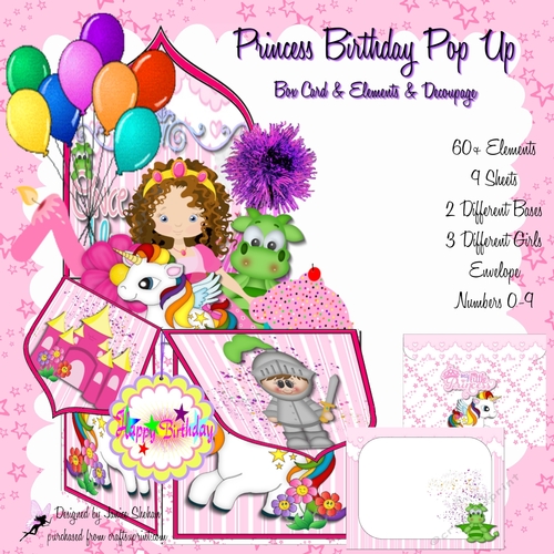 PRINCESS BIRTHDAY 3D POP UP DECOUPAGE BOX CARD & MATCHING ENVELOPE KIT 