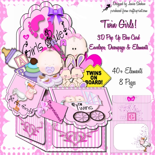 BABY GIRL TWINS 3D POP UP DECOUPAGE BOX CARD