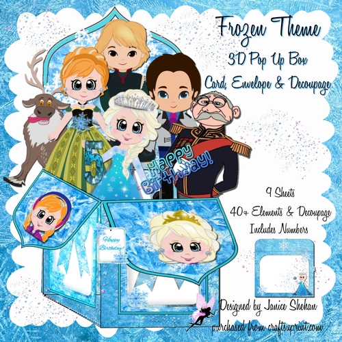 FROZEN THEMED ANNA ELSA OLAF SVEN KRISTOFF 3D POP UP BOX CARD, ENVELOPE, NUMBERS AND DECOUPAGE