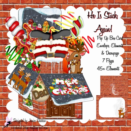 3D POP UP BOX CARD, ENVELOPE DECOUPAGE KIT- HES STUCK, AGAIN!
