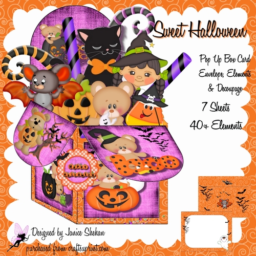 3D POP UP BOX CARD, ENVELOPE DECOUPAGE KIT- SWEET HALLOWEEN