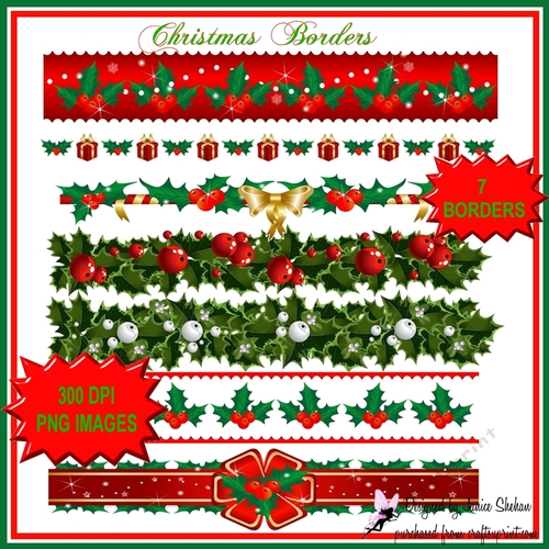 CHRISTMAS BORDER RIBBONS  CLIPART SCRAPBOOK DESIGNER