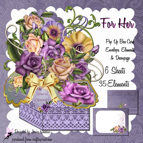 3D POP UP BOX CARD FOR HER - ROSES AND LACE