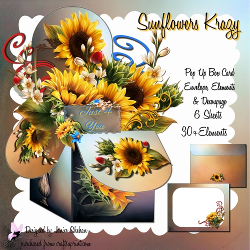 3D POP UP BOX CARD KIT - SUNFLOWERS KRAZY
