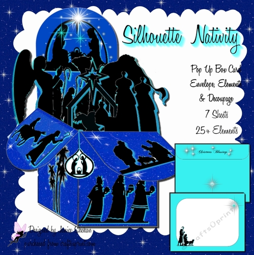 BOX CARD POP UP 3D KIT - SILHOUETTE NATIVITY CHRISTMAS