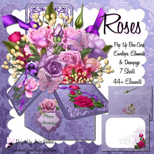 POP UP BOX CARD 3D KIT - ROSES DECOUPAGE