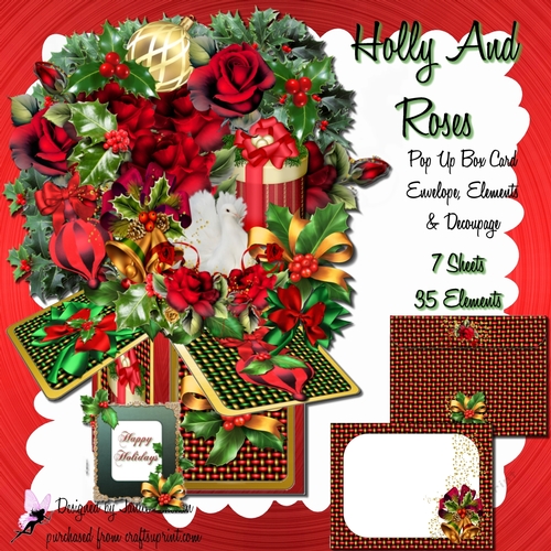 POP UP BOX CARD 3D DECOUPAGE KIT - HOLLY AND ROSES
