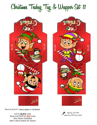 TEABAG TEA BAG WRAPPER, CHRISTMAS ELVES CHILDREN #11