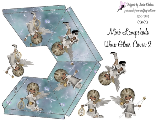 WINE GLASS COVER MINI LAMP SHADE DECOUPAGE CHRISTMAS ANGELS 2