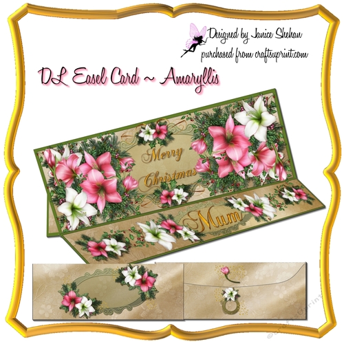 LARGE DL EASEL 3D CARD AND ENVELOPE - CHRISTMAS AMARYLLIS