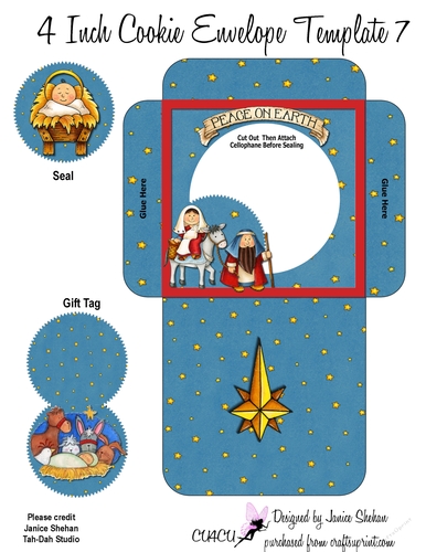 CHRISTMAS COOKIE POCKET 4 COOKIE, SEAL, TAG & DECOUPAGE KIT - NATIVITY