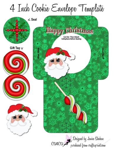 CHRISTMAS COOKIE POCKET 4 COOKIE, SEAL, TAG & DECOUPAGE KIT - SANTA CP16
