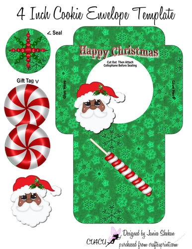 CHRISTMAS COOKIE POCKET 4 COOKIE, SEAL, TAG & DECOUPAGE KIT - AFRICAN ETHNIC BLACK SANTA CP17