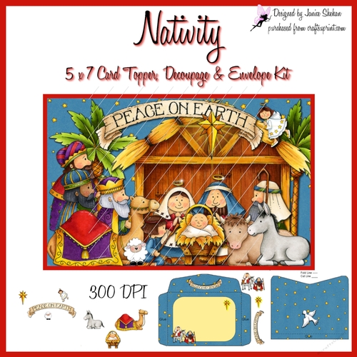 5 X 7 TOPPER CARD, DECOUPAGE AND ENVELOPE KIT - NATIVITY