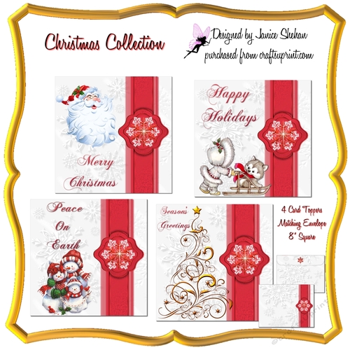 4 CHRISTMAS TOPPER CARD AND ENVELOPE SET - CHRISTMAS COLLECTION