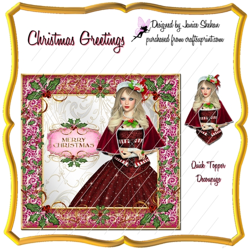 GORGEOUS CHRISTMAS 8 INCH TOPPER AND DECOUPAGE - CHRISTMAS GREETINGS