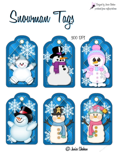GIFT TAGS CHRISTMAS - SNOWMEN X 6