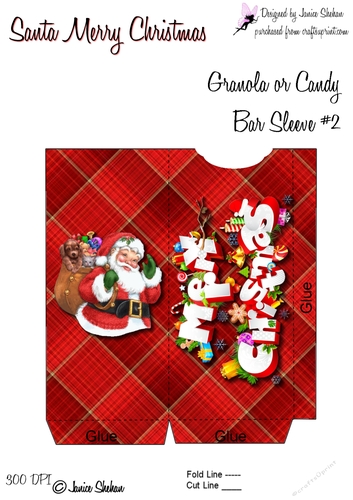 CANDY BAR SLEEVE WRAPPER - SANTA MERRY CHRISTMAS - RED CB2