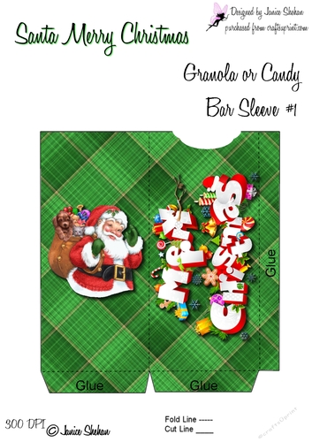 CANDY BAR SLEEVE WRAPPER - SANTA MERRY CHRISTMAS - GREEN  CB12